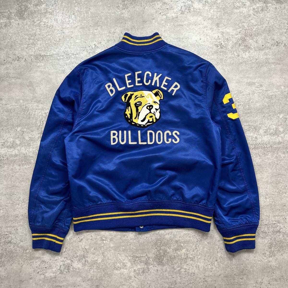 VTG RUGBY RALPH LAUREN SATIN JACKET BLEEKER BULLDOGS SIZE M BLUE