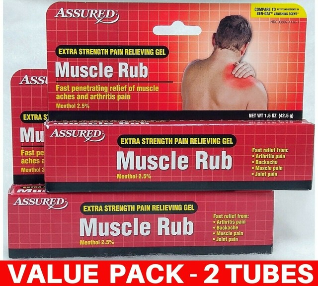2 Assured Extra Strength Pain Relieving GEL Muscle Rub for sale online