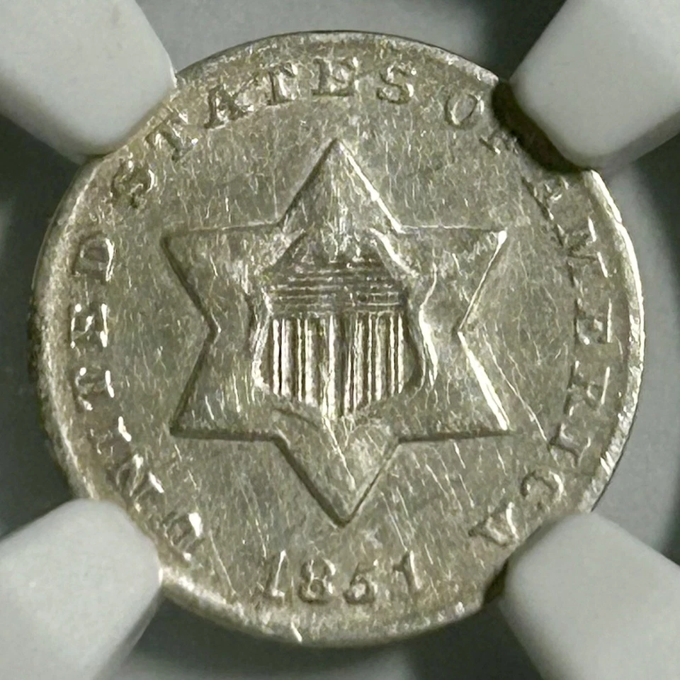 1851 18/18 3CS Three Cent Silver Double Date FS-301 (NGC XF DETAILS) AH19824TY - Image 3 of 4