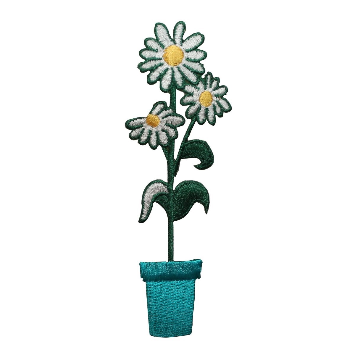 ID 7036 Daisies In Blue Pot Patch Garden Flowers Embroidered Iron