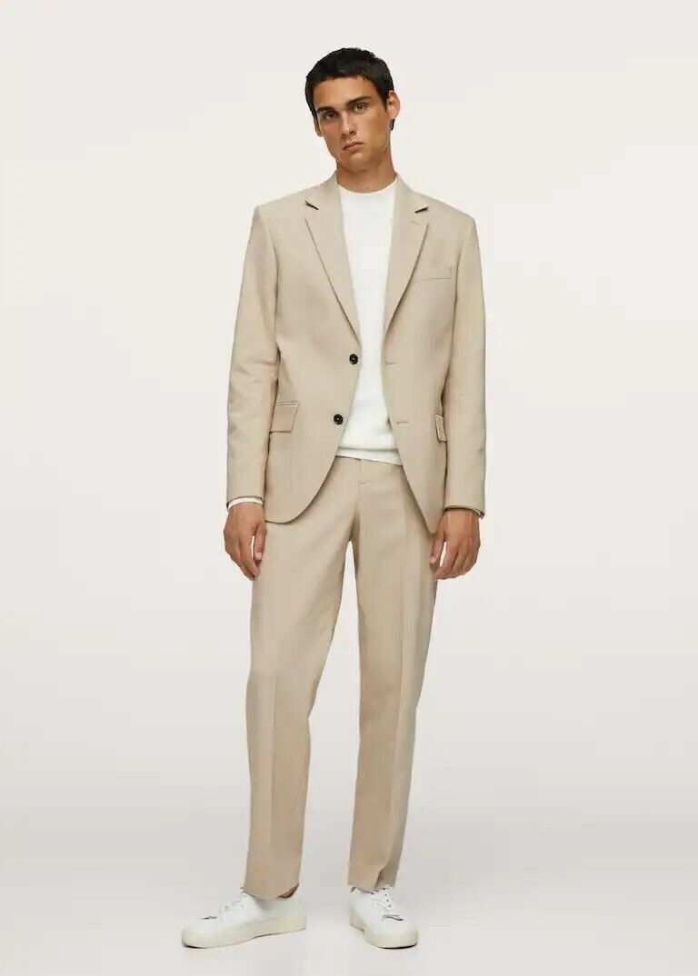 Mango Mens Jacket Size 36 Beige Cotton Slim Fit Blazer BNWT RRP £119.99 image 3