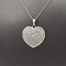 14k White Gold Natural Diamond Heart Setting Pendant Necklace 18in 1ctw