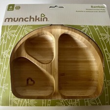 Munchkin Bamboo Divided Suction Plate Child Infant 6 month Kid Food Dish