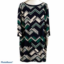 Ralph Lauren Navy Dress Blue White Green Herringbone Geometric Sheath 10 New