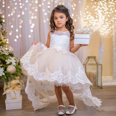 open lace back dress Blue First Communion Dress main image 0