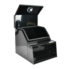 24x28x25 Inch Alum Side Mount Semi Truck Tool Box w/ Saddle Step&Lock+Key Black