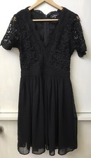 Lulus Angel in Disguise V-neck skater dress crochet lace Overlay black Size S