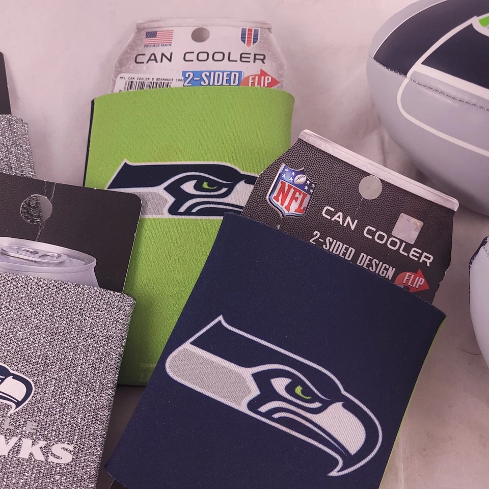 Seattle Seahawks Football Fan Lot Decals, Buttons, Rings, Footballs, Can Coolers - Image 3 of 4