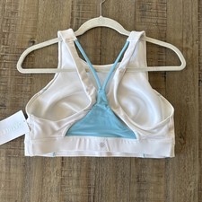 Athleta Flex Spacer Tipped Sports Bra Bright White Aqua Blue Large A-C Cups NWT