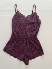 Victoria's Secret Purple Floral Sheer Lace Teddy Bodysuit Wireless Size M