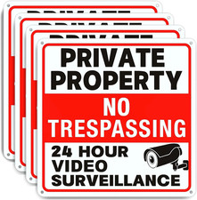 4 Pack No Trespassing Signs Private Property,Video Surveillance Sign, 9.5 X 9.5