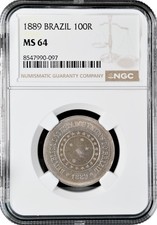 Brazil 100 reis 1889, NGC MS64,  First Republic (1889 - 1942) 