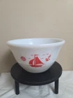Vintage 1930s Mckee Milk Glass Sailboat 8" Nesting Mixing Bowls Red White