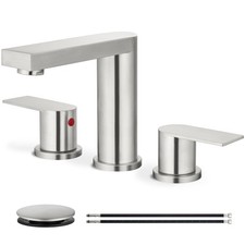 Brushed Nickel 3 Hole Bathroom Faucet, 8 Inch Widespread, 2-Handle Lead-Fre...
