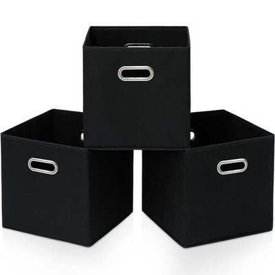 Black Fabric Storage Bins Cubes Baskets Containers-(11X11X11) with Dual Handl...