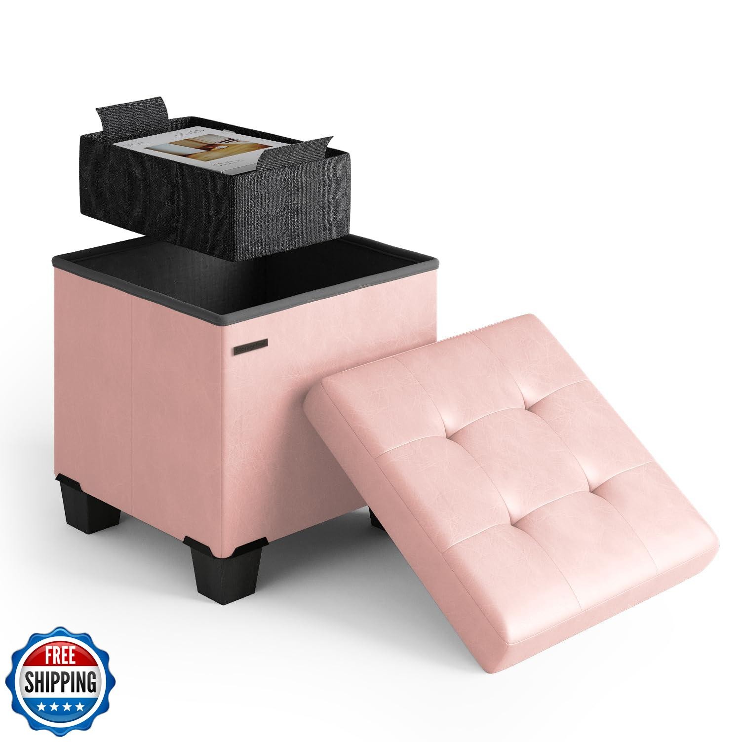 16-in Storage Ottoman Cube with Removable Bin and Lid for Living Room or Bedroom