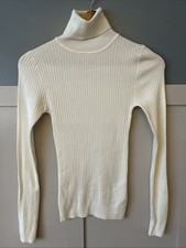 Women’s Basic Ribbed Polo Neck Jumper Long Sleeve Slim Fit White Size 2XS 4/6 UK