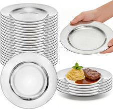 24 Pack Stainless Steel Dinner Plates, 8 Inch Metal Lightweight Unbreakable C...