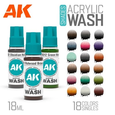 AK Interactive: WASH - Acrylic Washes & Shades - 18ml - Singles 18 Colors