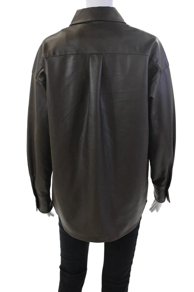 Женская кожаная текстурированная блузка на пуговицах с длинным рукавом J. Mclaughlin коричневая размер M - Изображение 4 из 4