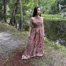 CBR Women's Animal Print with butterfly Halter Maxi Dress Size S