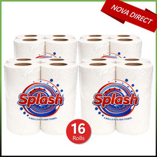 Splash 4Pack Kitchen Roll Towel, Strong White Paper: 16, 24, 48 or 72 Rolls