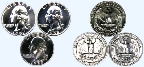 1957, 58, 59 WASHINGTON QUARTER DOLLAR TOP GEM-PROOF 25C 3 COIN SET GEM PR++++!