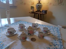 Child's Miniature 13 Piece Porcelain Tea Set Pink Roses