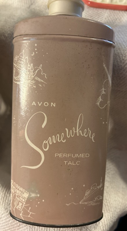 Vintage Avon Somewhere Perfumed Talc Body Powder Tin 2.75 oz