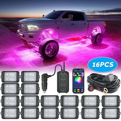 16 Pods RGBW LED Rock Lights Multi-Color Neon Underglow Lights for Truck SUV UTV