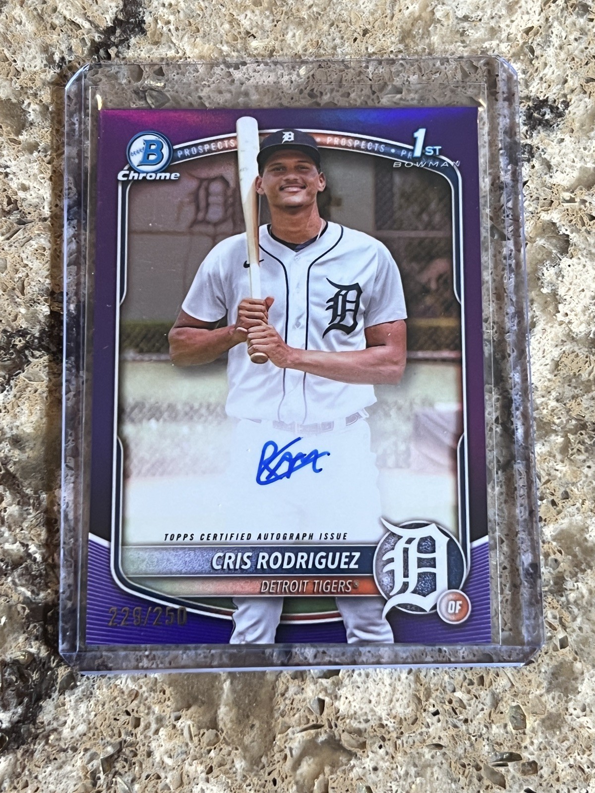 2025 Bowman Chrome Cris Rodriguez True Purple 1st Auto #229/250 Detroit Tigers