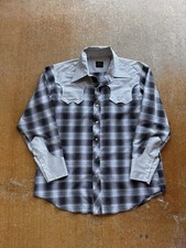 VTG 70s Sears Shadow Plaid Western Pearl Snap Cowboy Button Up Shirt Light L 