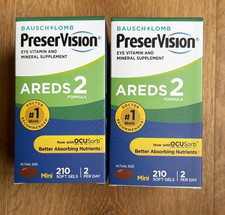 2 Bottles  Preservision l Eye Vitamin AREDS 2 Mini 210 Count Soft gels EXP 04/28
