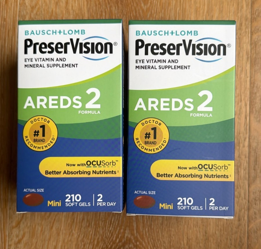 2 Bottles  Preservision l Eye Vitamin AREDS 2 Mini 210 Count Soft gels EXP 04/28