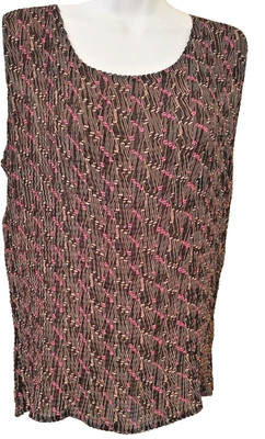 Notations Sleeveless Top Pleated Black Brown Pink Tan Print Womens Medium