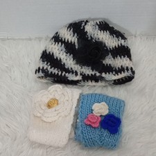Winter girl bundle black/white hat and blue white headbands