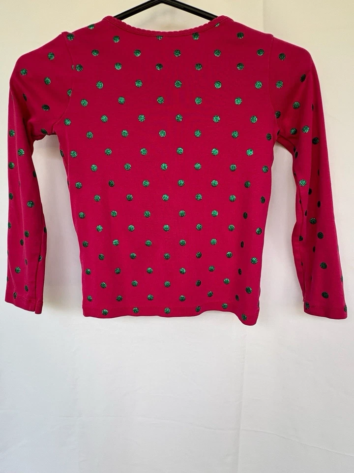 Hanna Andersson Girls’ Size 120 Long Sleeve Pink Shirt With Green Polka Dots - Image 2 of 4