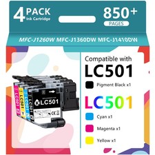 Ink Cartridges LC501 4 Pack Compatible For Brother MFc-J1260W/J1360DW/J1410DW