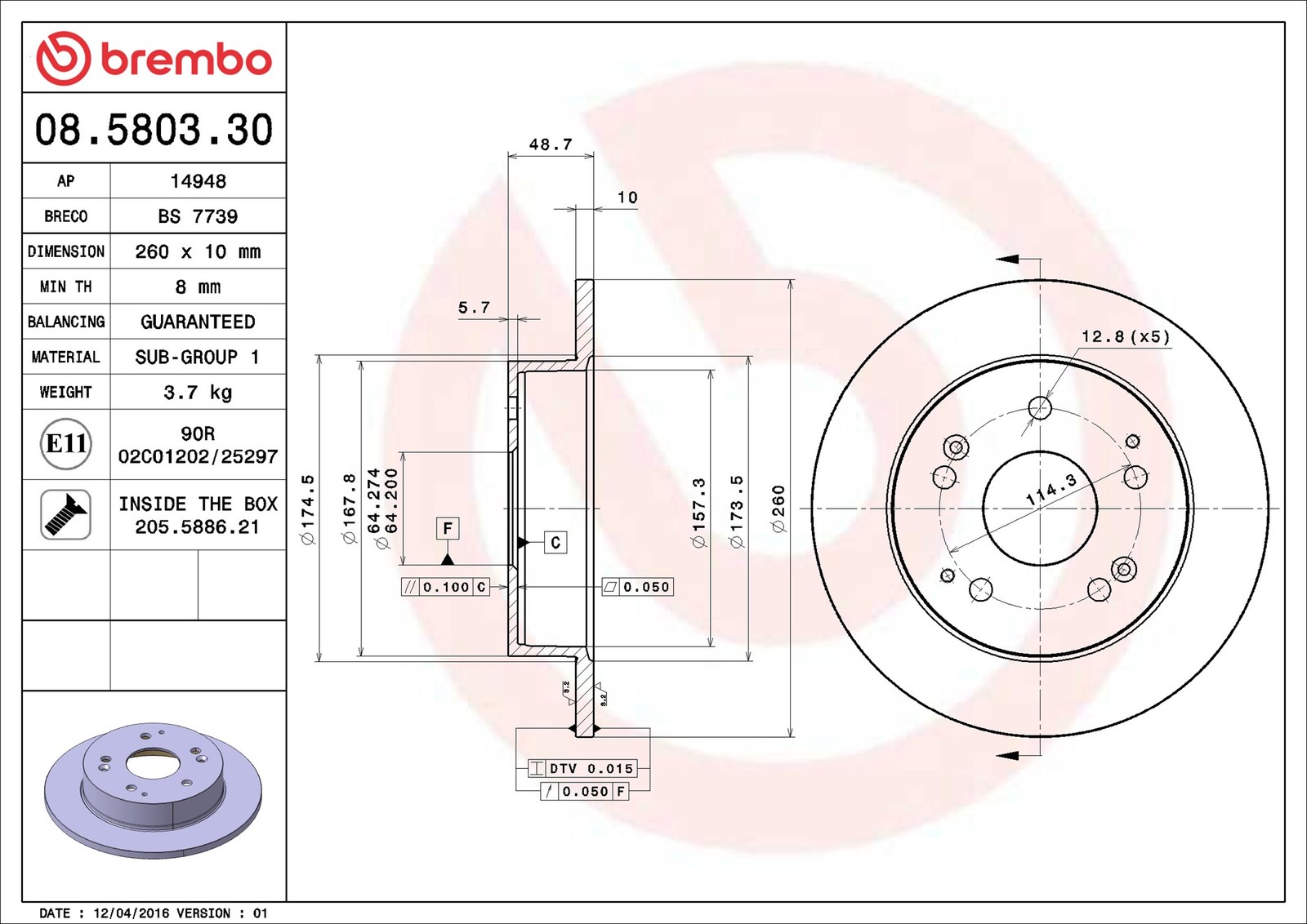 ✅Fits BREMBO 08.5803.30 Brake disc 1 pc. 08.5803.30 ​​​​Brembo offer ⭐UK Seller⭐ - Image 20