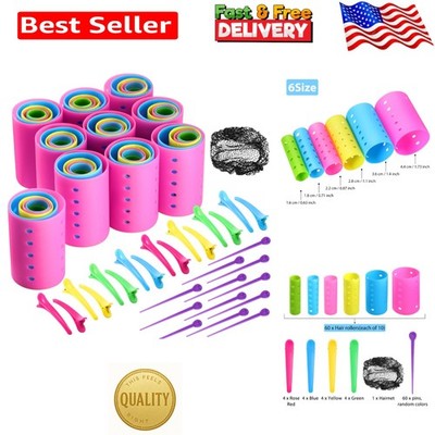 Gentle Curling Experience: 141-Piece Set of 60 Multicolor Hair Curlers & Clips