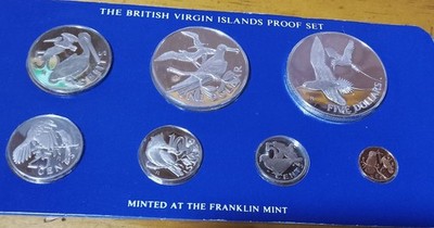 SCARCE 1982 BRITISH VIRGIN ISLANDS PROOF SET: 2 STERLING .925 SILVER $1 & $5  !