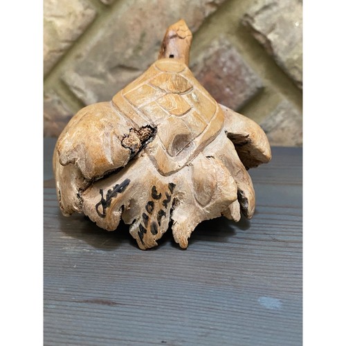 Vintage handgeschnitzte Parasit Holz Kunst Schildkröte Skulptur Figur, signiert - Bild 3 von 6