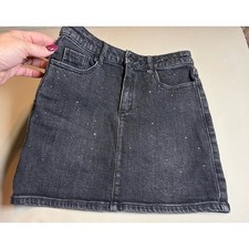 Youth girls 14 Tractr Black Denim Mini Skirt with Rhinestone Embellishments EUC