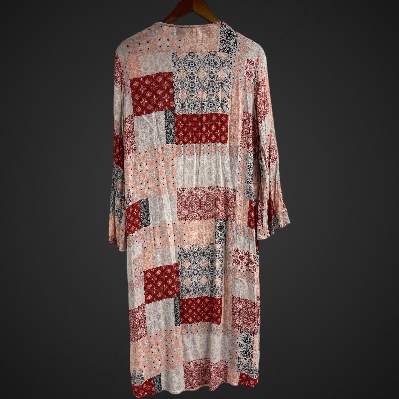 VICI Patchwork Print Duster Small Boho Brown Crea… - image 6