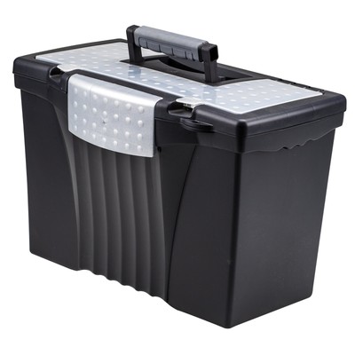 Storex Portable File Box with Organizer Lid, Letter/Legal, Black