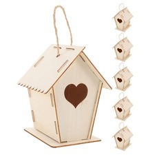 6Pcs Craft Wood Bird Houses for Kids Paintable Hanging Outdoor Durable Wooden