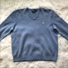 POLO BY RALPH LAUREN BLUE V-NECK LAMBSWOOL SWEATER