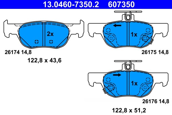 Rear ATE 13.0460-7350.2 Brake Pad Set, disc brake for MAZDA