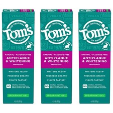 Toms of Maine Antiplaque and Whitening Fluoride Free Natural Toothpaste Gel, ...