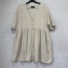 Urban Outfitters Dress Womens Large Linen Blend Babydoll Button Front V Neck